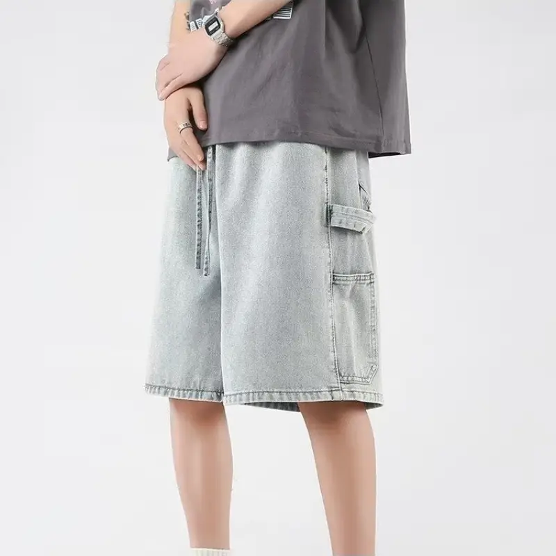 Denim Cropped Shorts for Men Light Blue 2024 - Image 3