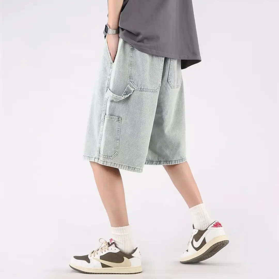 Denim Cropped Shorts for Men Light Blue 2024 - Image 2