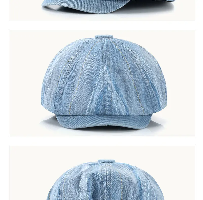 Retro Washed Blue Newsboy Cap for Men Women — feature 7