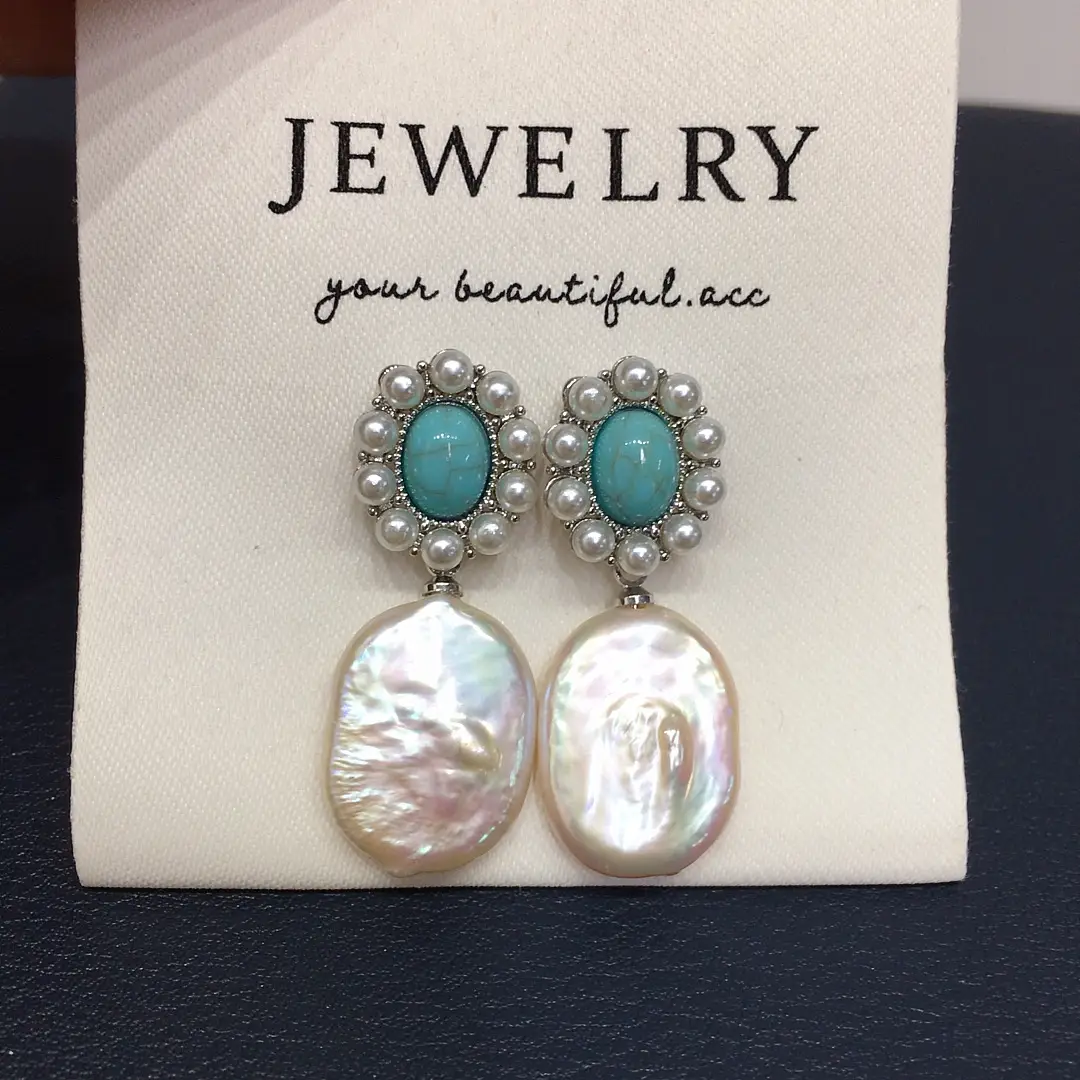Turquoise Pearl Earrings for Women 18K Gold - Image 5