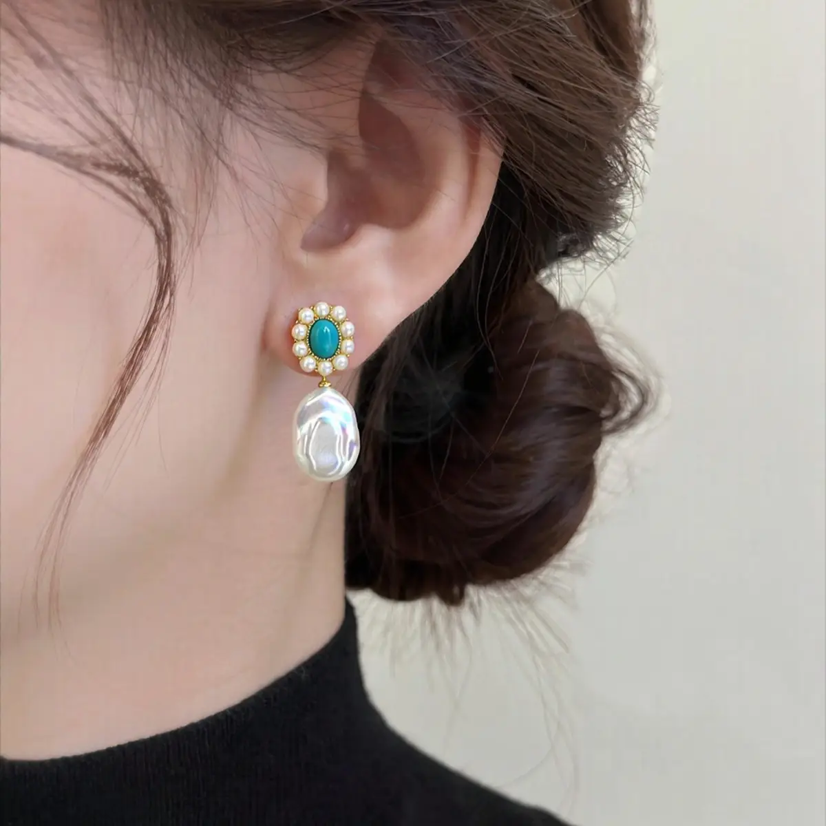 Turquoise Pearl Earrings for Women 18K Gold - Image 6