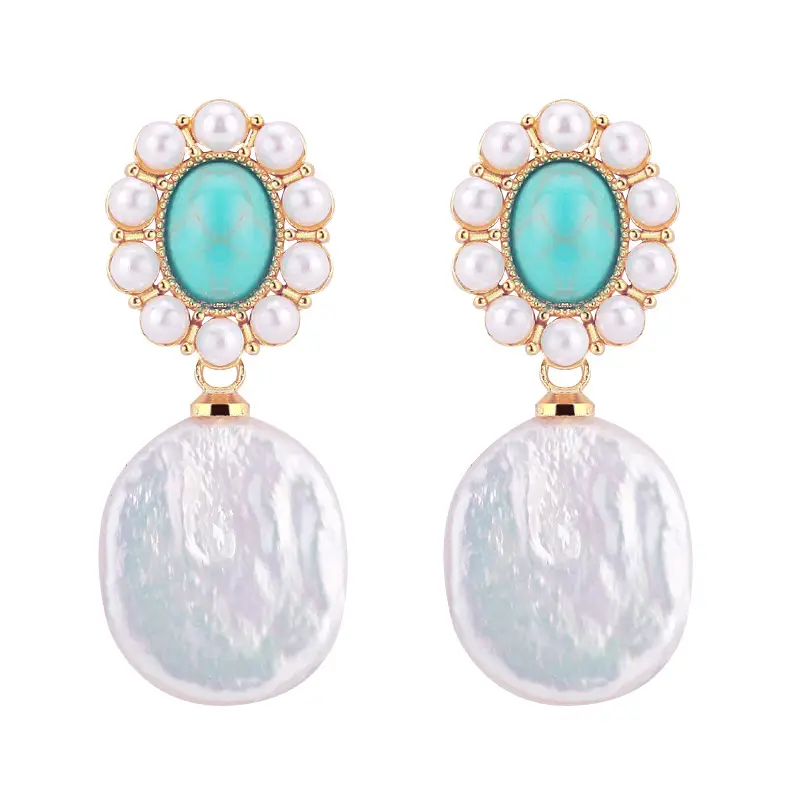 Turquoise Pearl Earrings for Women 18K Gold - Image 7