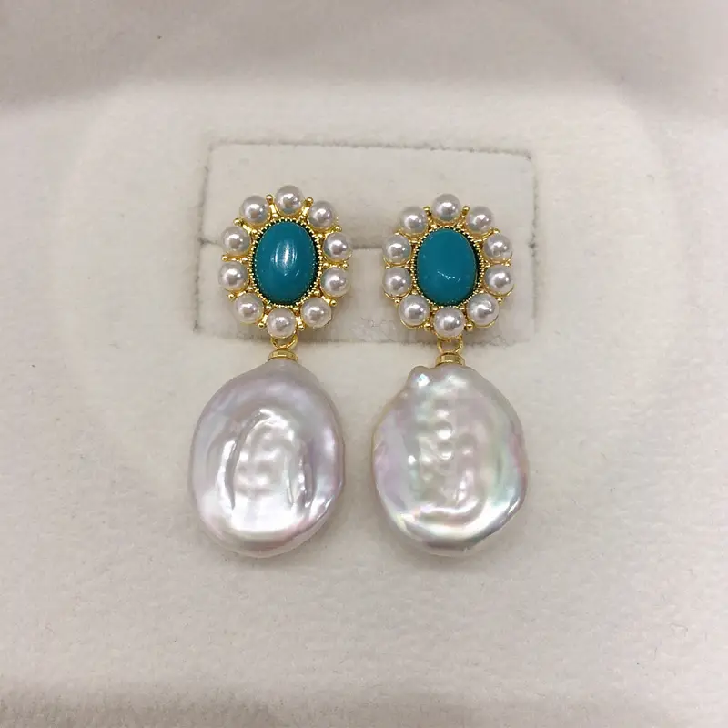 Turquoise Pearl Earrings for Women 18K Gold — feature 2