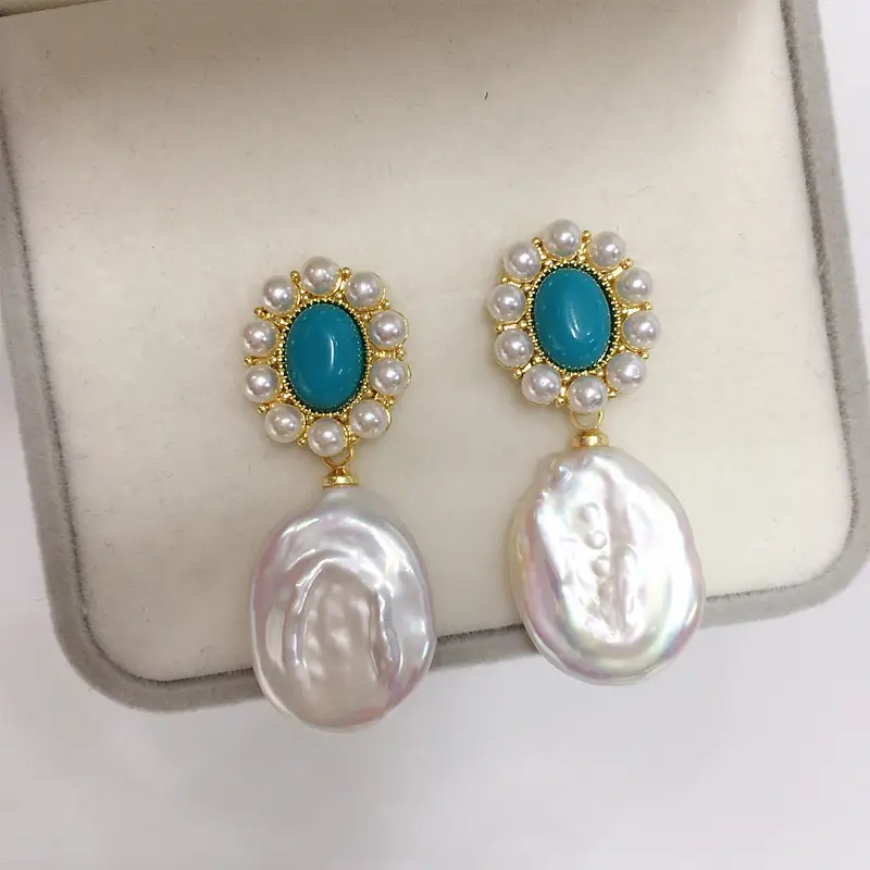Turquoise Pearl Earrings for Women 18K Gold — feature 4