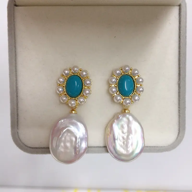 Turquoise Pearl Earrings for Women 18K Gold — feature 5