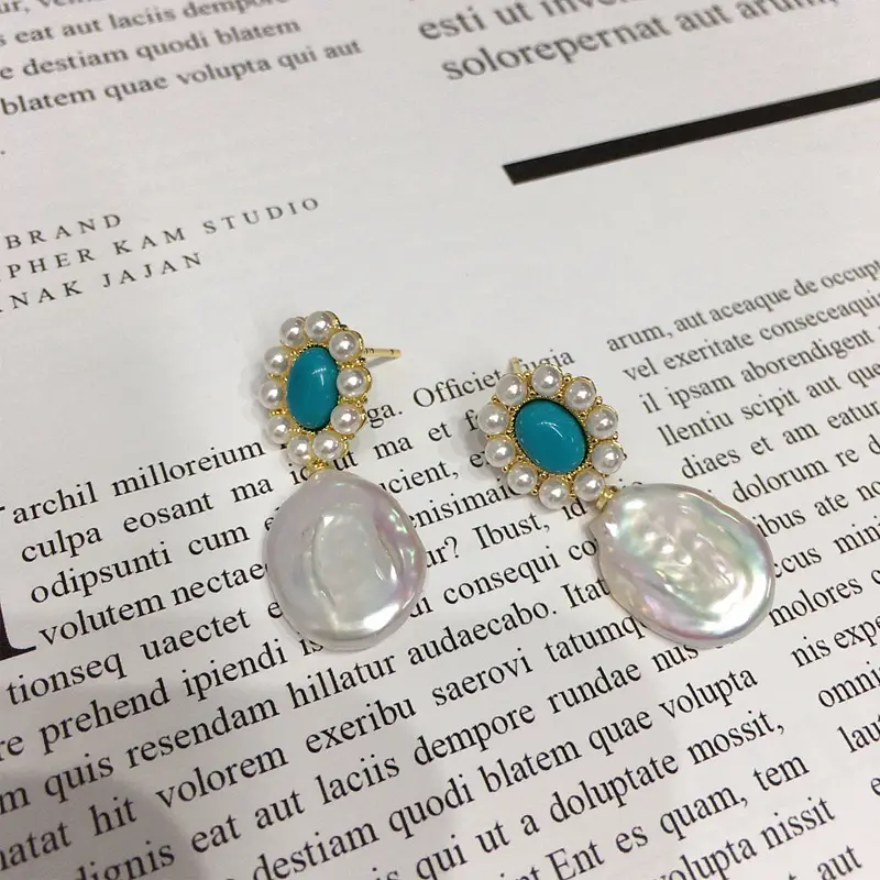 Turquoise Pearl Earrings for Women 18K Gold — feature 7