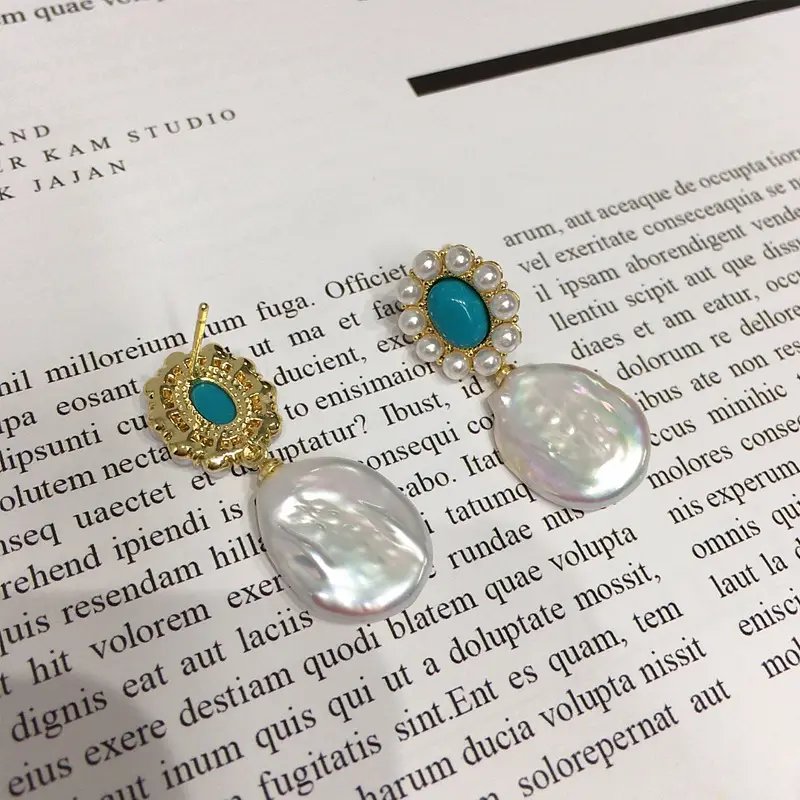 Turquoise Pearl Earrings for Women 18K Gold — feature 8