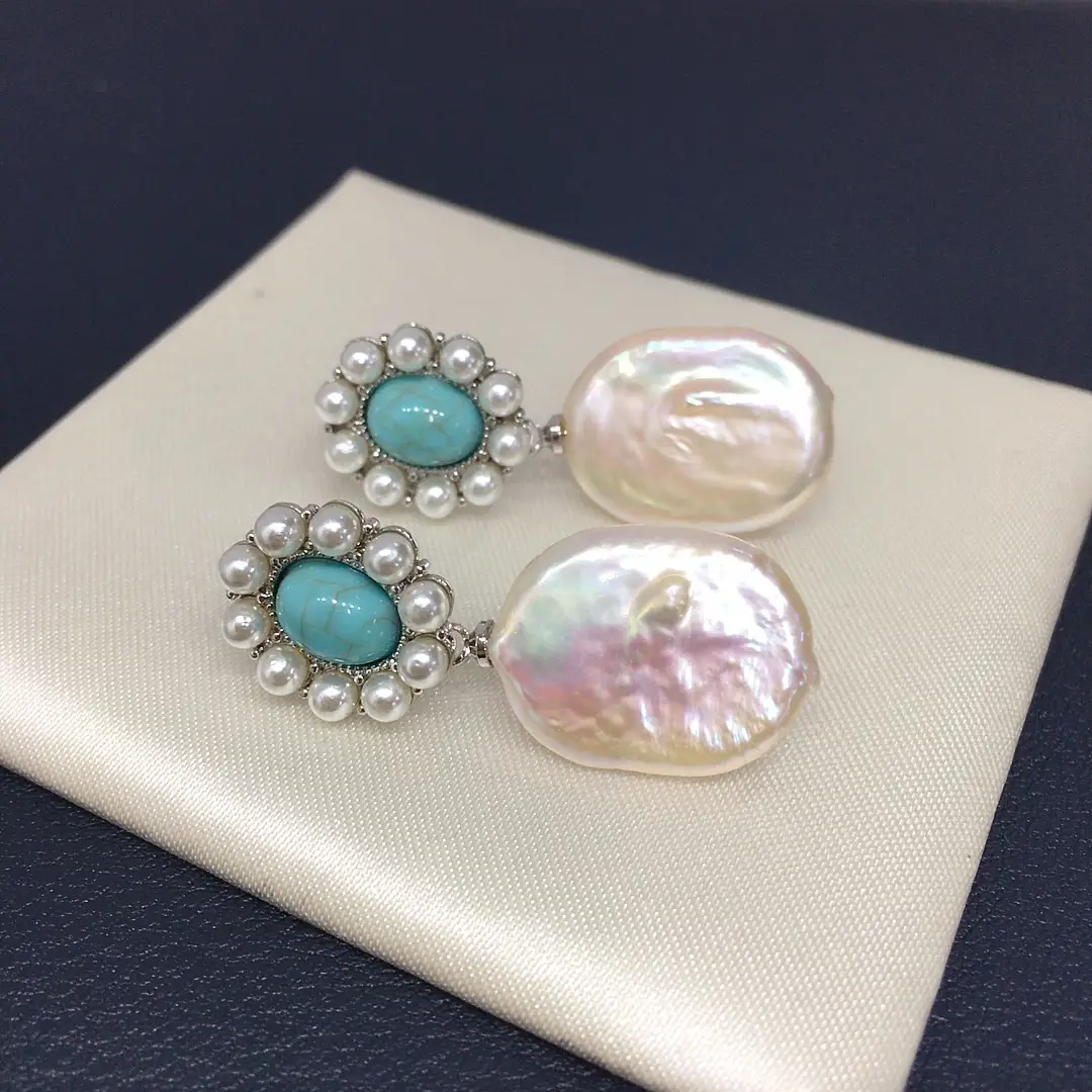 Turquoise Pearl Earrings for Women 18K Gold - Image 2