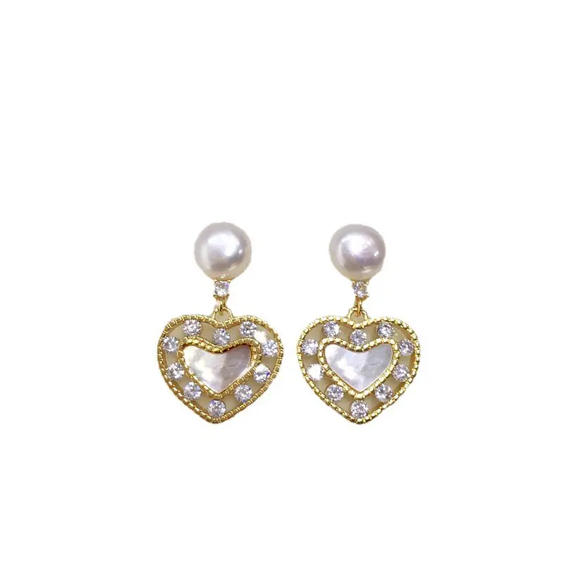 Natural Pearl & Sea Shell Fritillary Earrings 18K Gold - Image 5