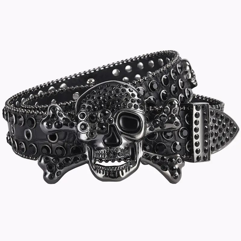 Skull Diamond Belt Buckle Black Gold Hip Hop Fashion - Image 28