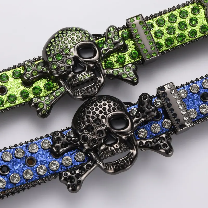Skull Diamond Belt Buckle Black Gold Hip Hop Fashion — feature 1