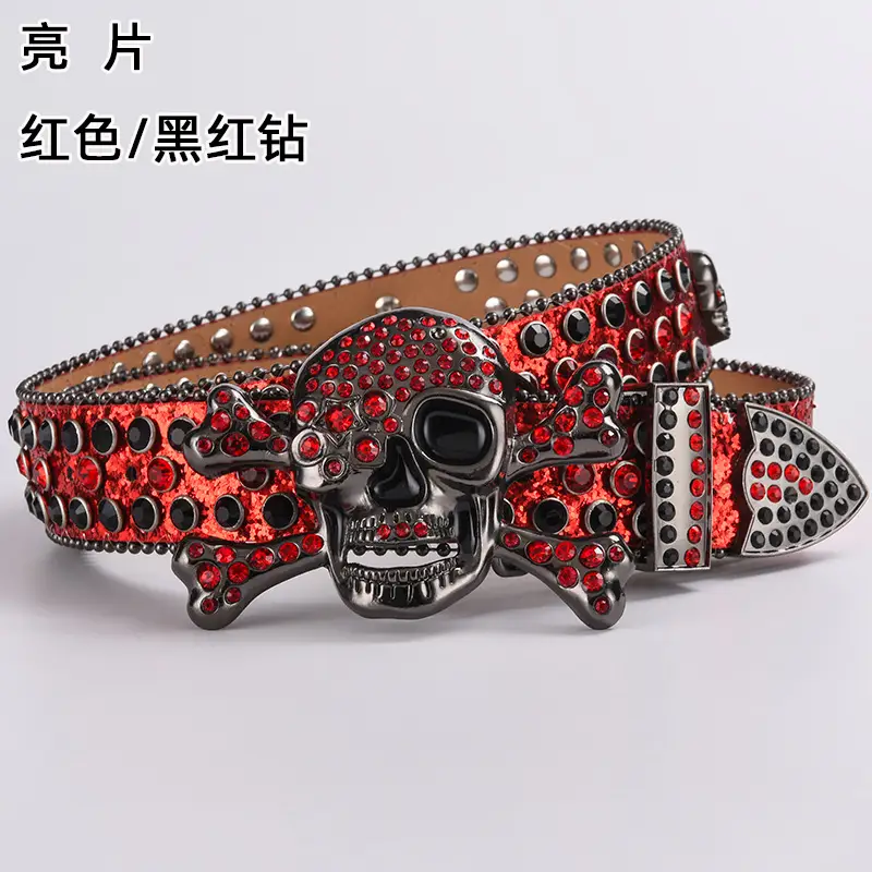 Skull Diamond Belt Buckle Black Gold Hip Hop Fashion — feature 11