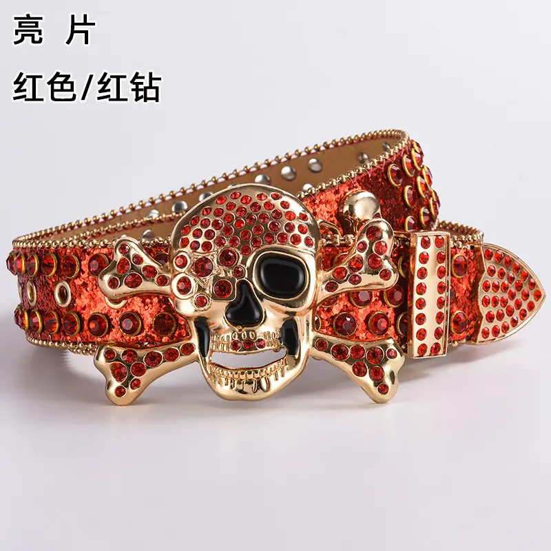 Skull Diamond Belt Buckle Black Gold Hip Hop Fashion — feature 12