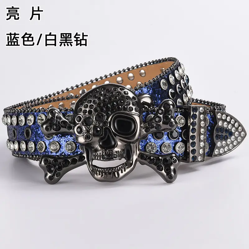 Skull Diamond Belt Buckle Black Gold Hip Hop Fashion — feature 17