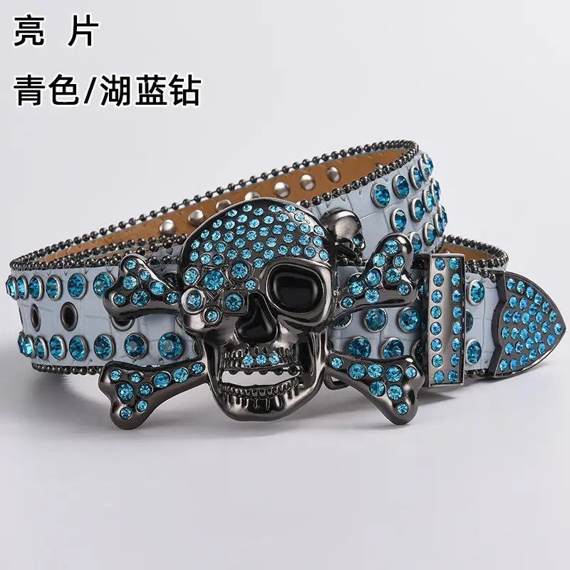 Skull Diamond Belt Buckle Black Gold Hip Hop Fashion — feature 19