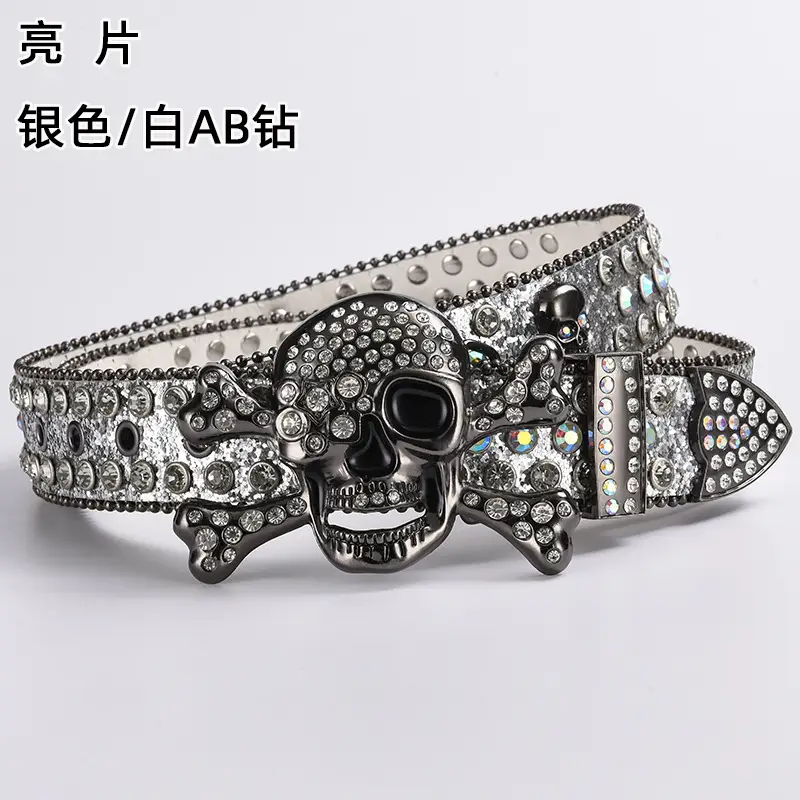 Skull Diamond Belt Buckle Black Gold Hip Hop Fashion — feature 21