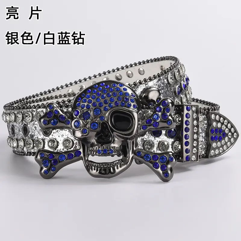 Skull Diamond Belt Buckle Black Gold Hip Hop Fashion — feature 22