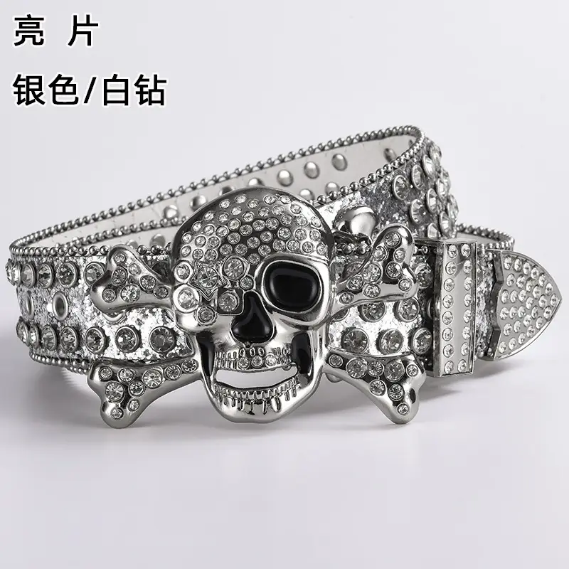 Skull Diamond Belt Buckle Black Gold Hip Hop Fashion — feature 23