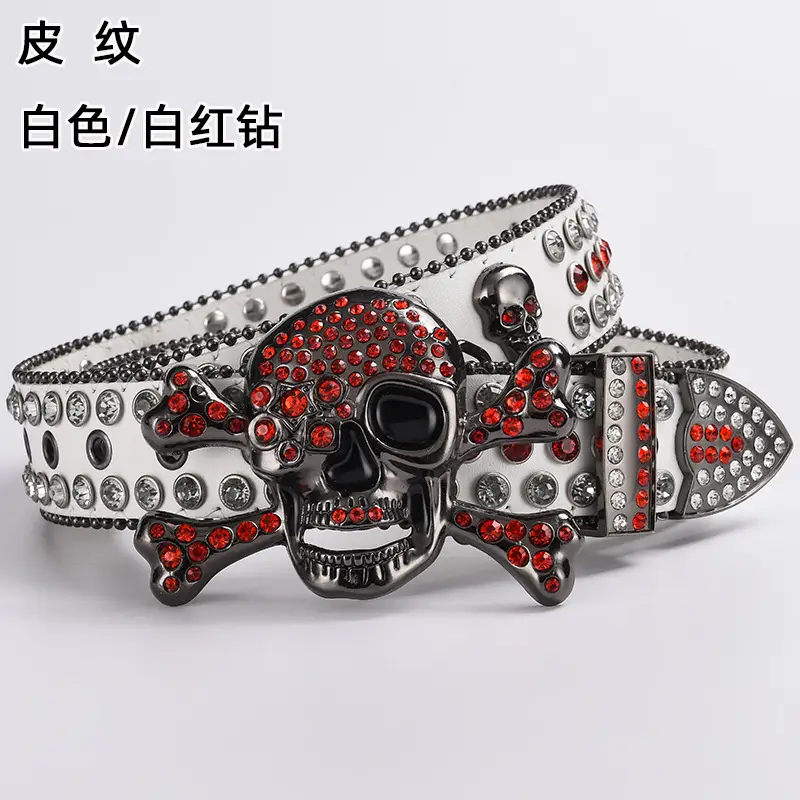 Skull Diamond Belt Buckle Black Gold Hip Hop Fashion — feature 24