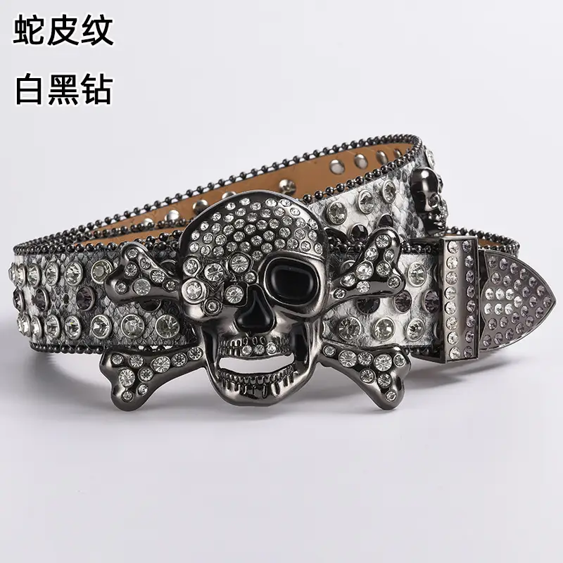 Skull Diamond Belt Buckle Black Gold Hip Hop Fashion — feature 25