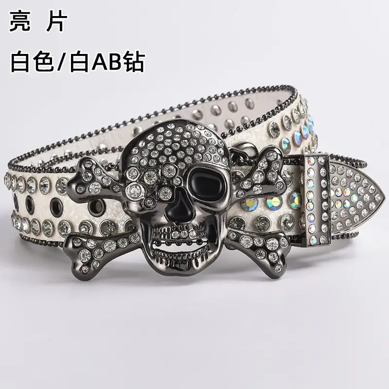 Skull Diamond Belt Buckle Black Gold Hip Hop Fashion — feature 6