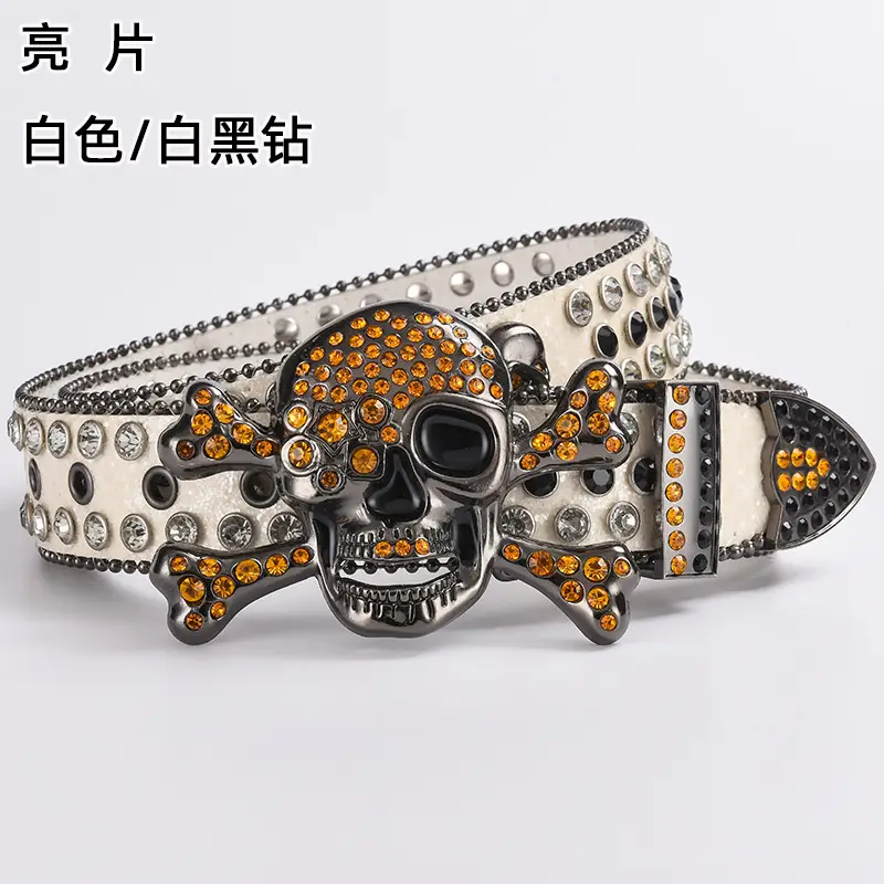 Skull Diamond Belt Buckle Black Gold Hip Hop Fashion — feature 7