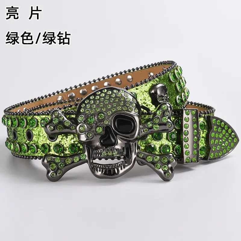 Skull Diamond Belt Buckle Black Gold Hip Hop Fashion - Image 22
