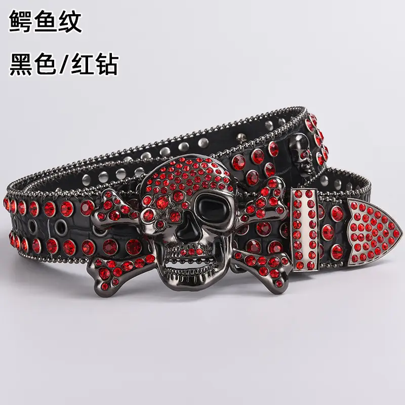 Skull Diamond Belt Buckle Black Gold Hip Hop Fashion - Image 4
