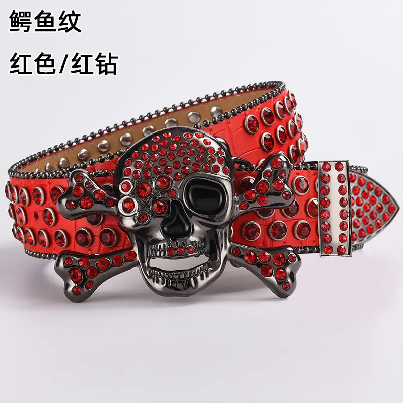 Skull Diamond Belt Buckle Black Gold Hip Hop Fashion - Image 5