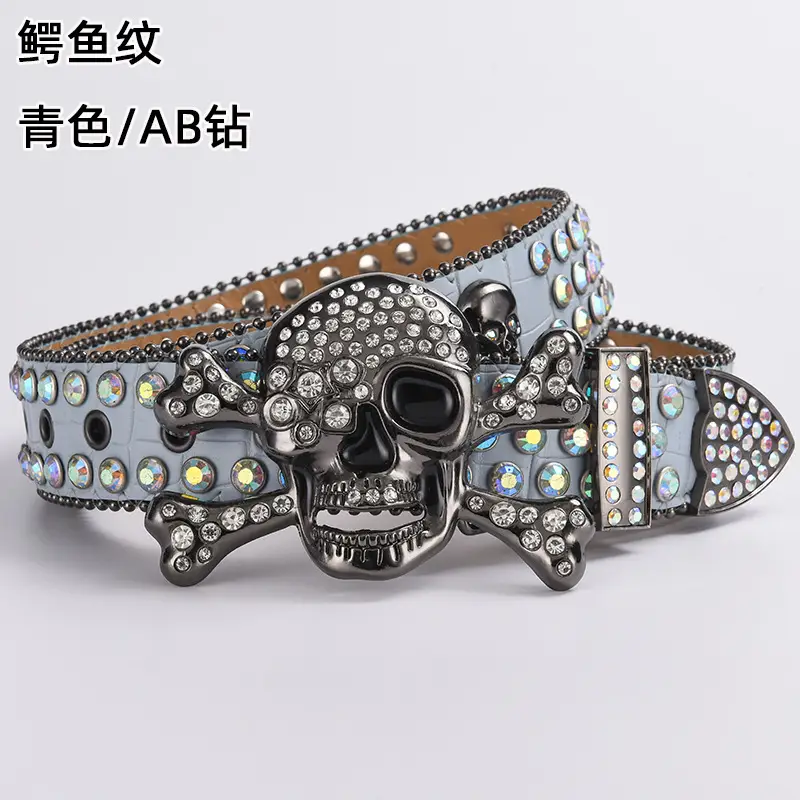 Skull Diamond Belt Buckle Black Gold Hip Hop Fashion - Image 6