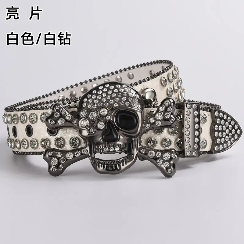 Skull Diamond Belt Buckle Black Gold Hip Hop Fashion - Image 9