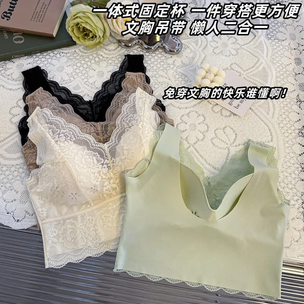 Plus Size French Lace Push Up Vest Bra Green — feature 14