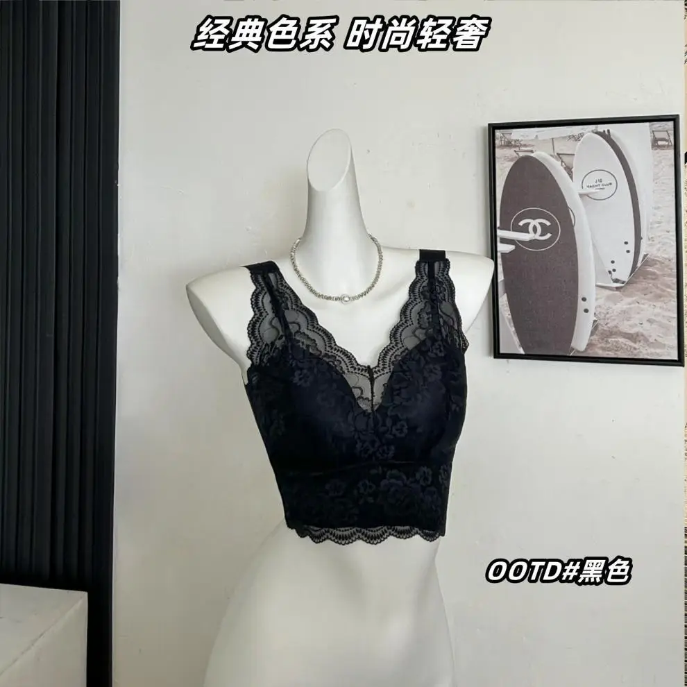 Plus Size French Lace Push Up Vest Bra Green — feature 19