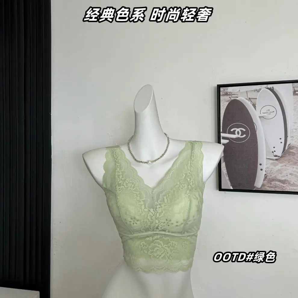 Plus Size French Lace Push Up Vest Bra Green — feature 22