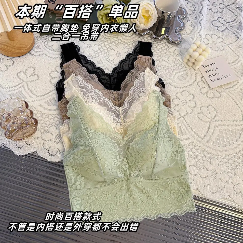 Plus Size French Lace Push Up Vest Bra Green — feature 4