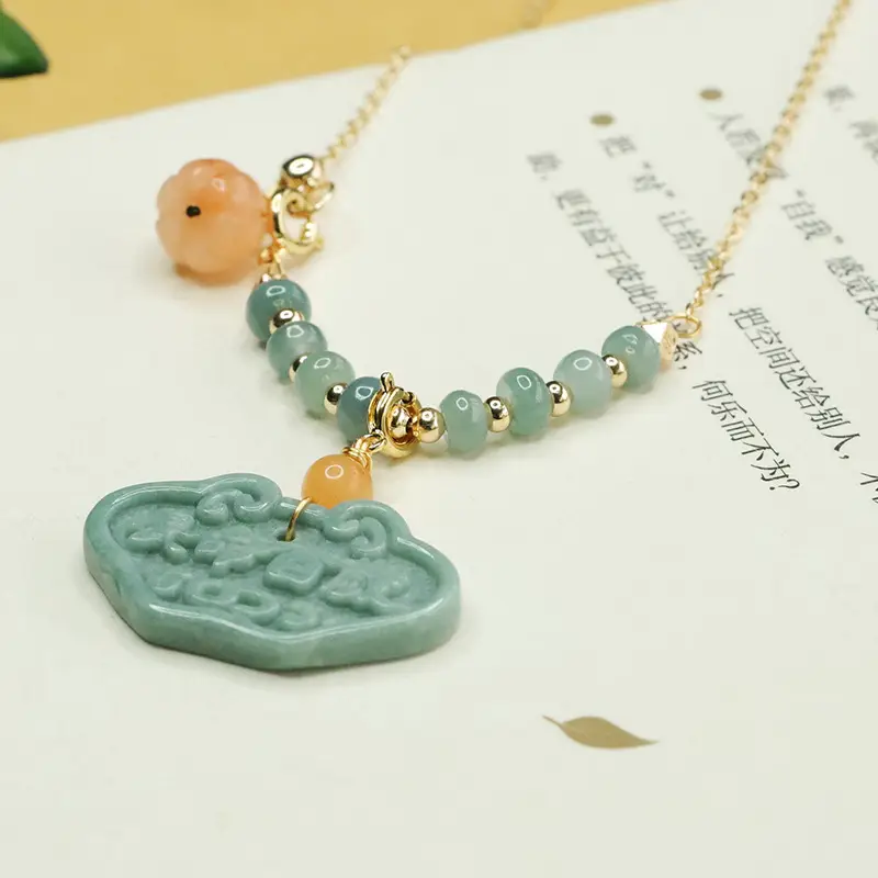 Blue Jade Pendant Necklace with Water Ruyi Lock Design - Image 4