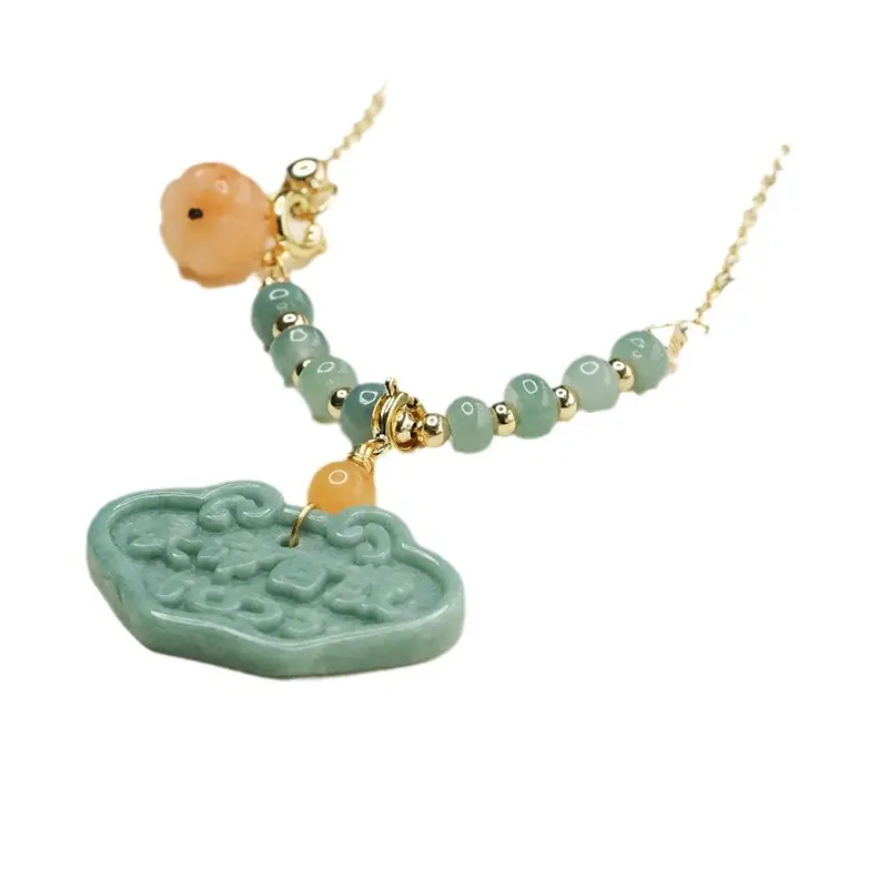 Blue Jade Pendant Necklace with Water Ruyi Lock Design - Image 5