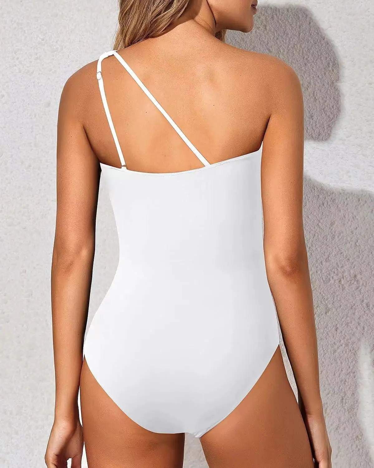 Purple One-Piece Swim Suit for Women with Oblique Shoulder — feature 12