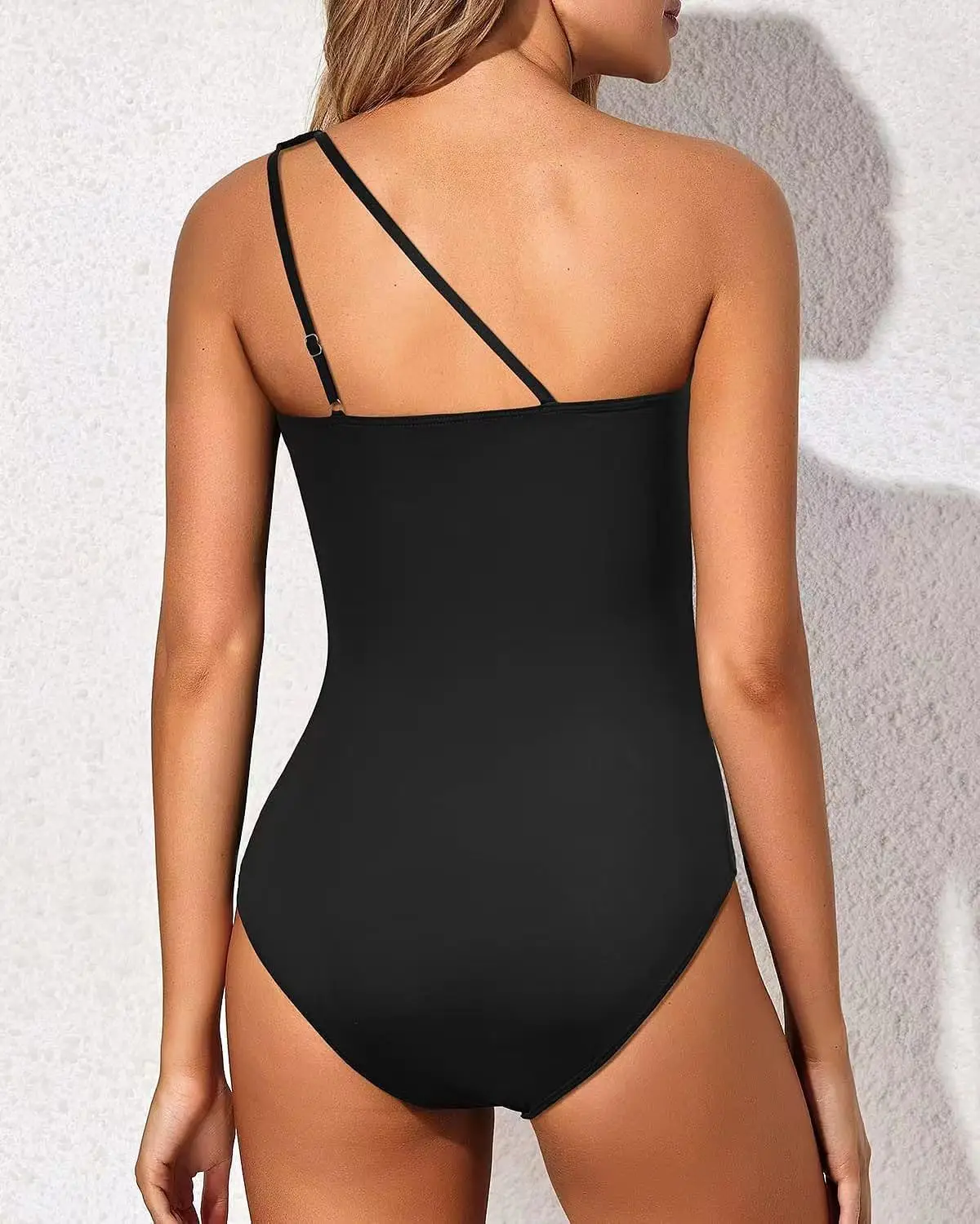 Purple One-Piece Swim Suit for Women with Oblique Shoulder — feature 3