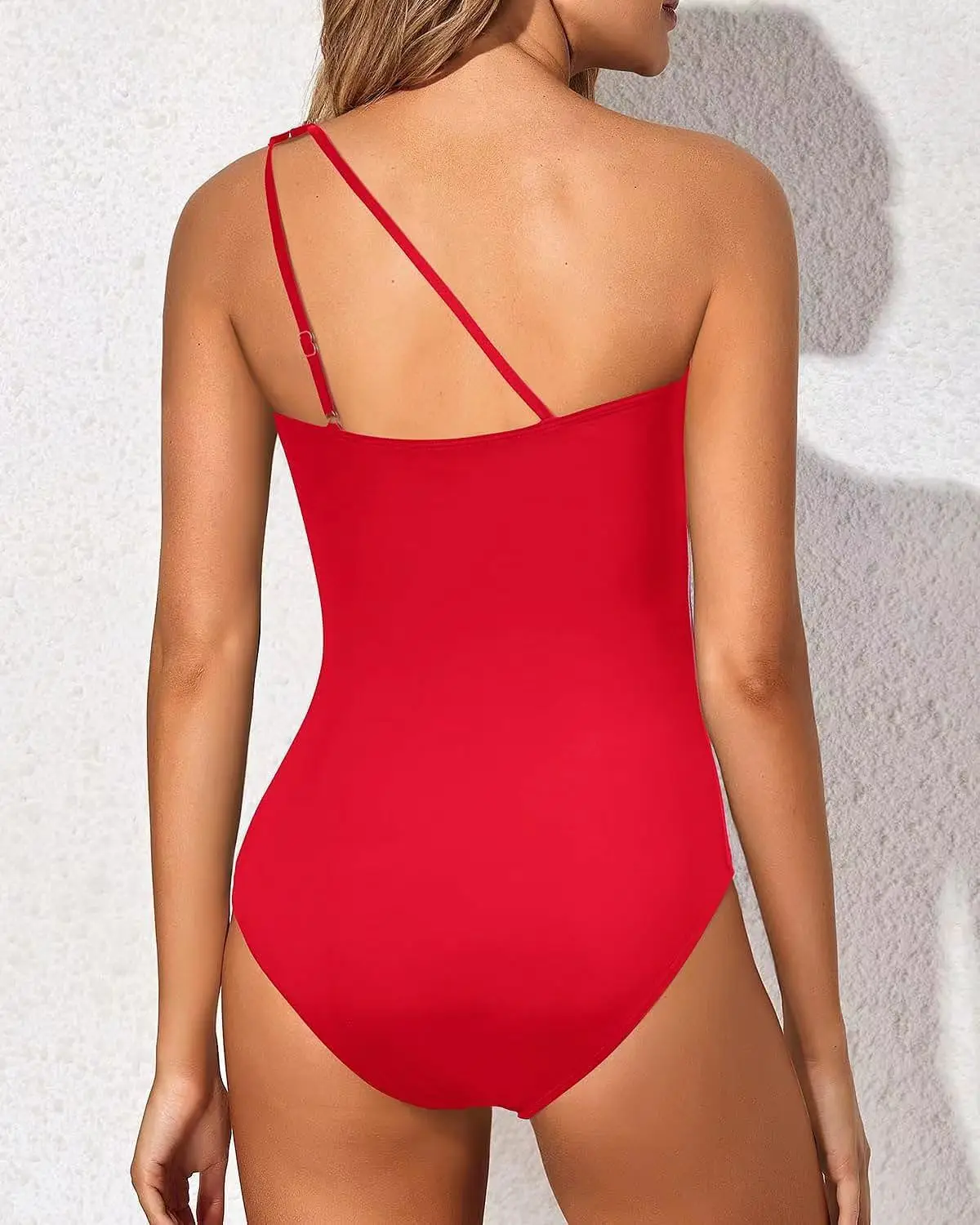 Purple One-Piece Swim Suit for Women with Oblique Shoulder — feature 7