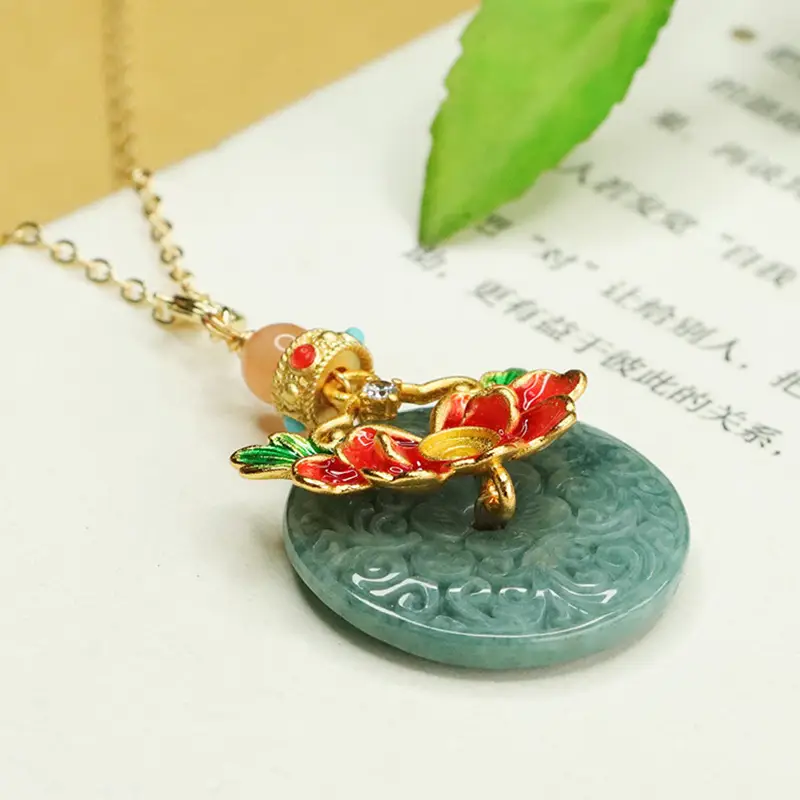 Jade Necklace Blue Floral Safety Buckle Pendant