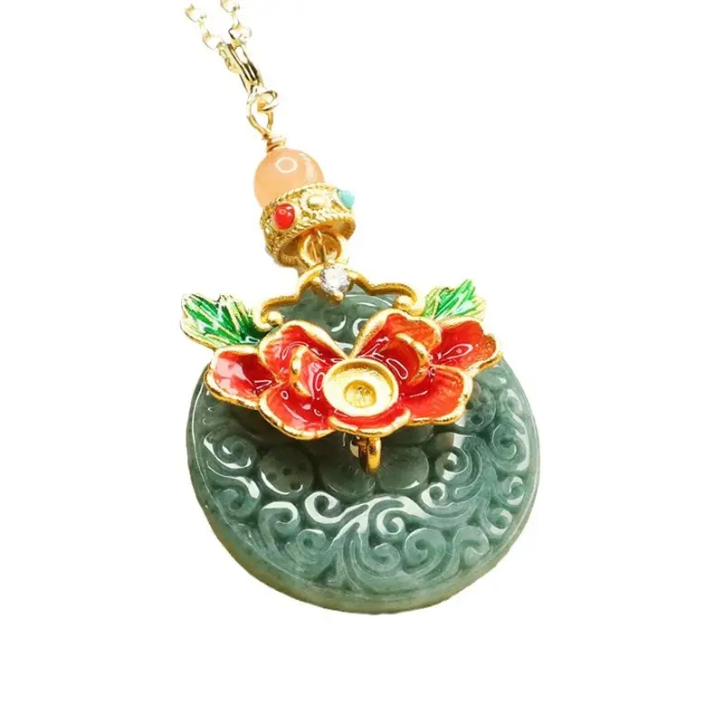 Jade Necklace Blue Floral Safety Buckle Pendant