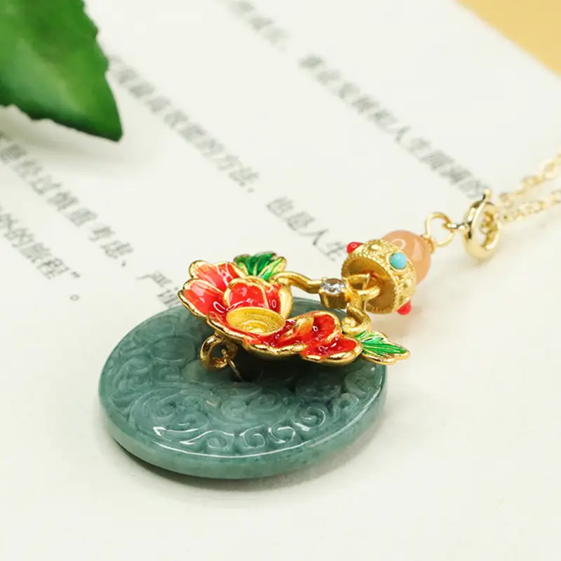 Jade Necklace Blue Floral Safety Buckle Pendant — feature 8