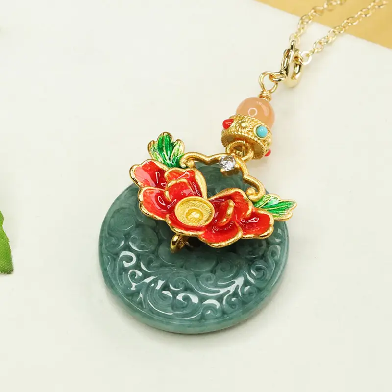 Jade Necklace Blue Floral Safety Buckle Pendant — feature 9