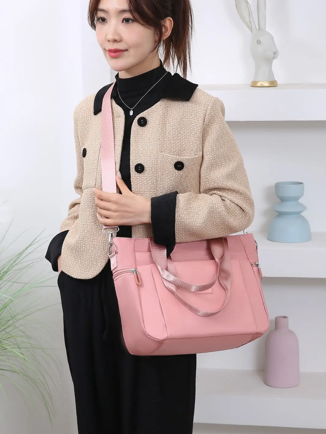 Light Blue Nylon Shoulder Bag for Women - Image 9