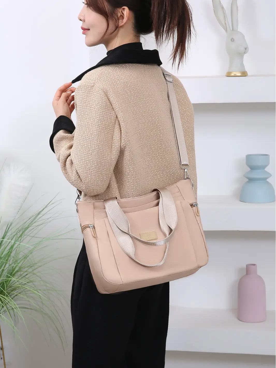 Light Blue Nylon Shoulder Bag for Women - Image 11