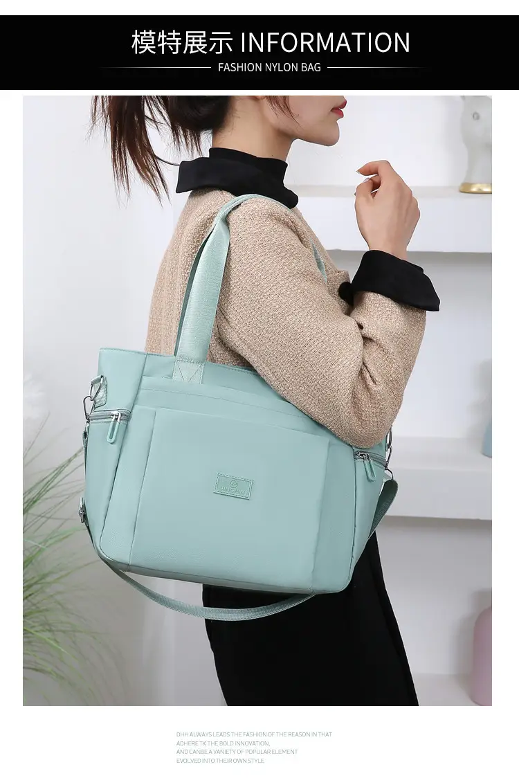 Light Blue Nylon Shoulder Bag for Women — feature 10