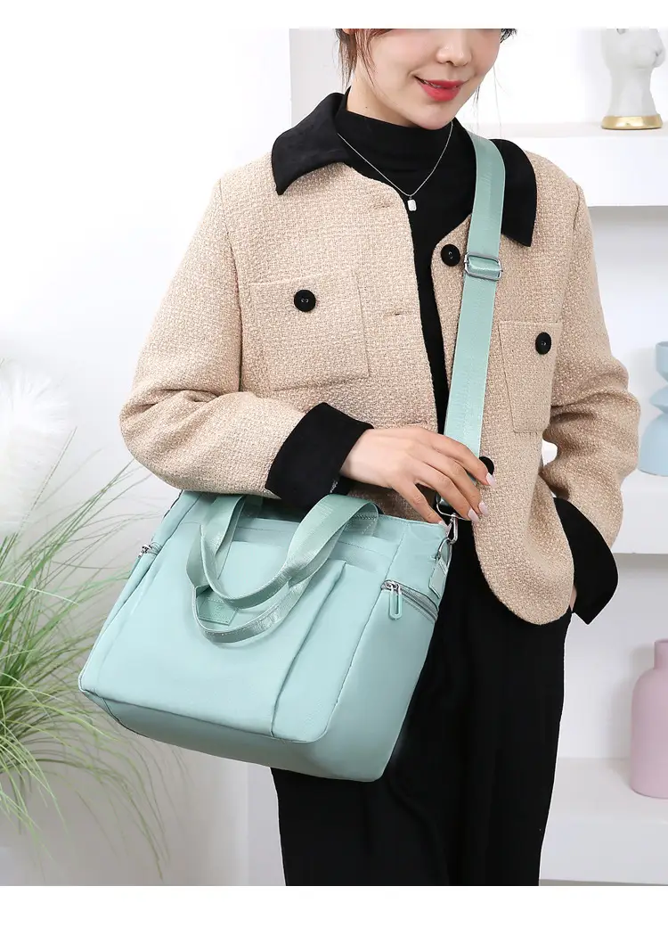 Light Blue Nylon Shoulder Bag for Women — feature 12