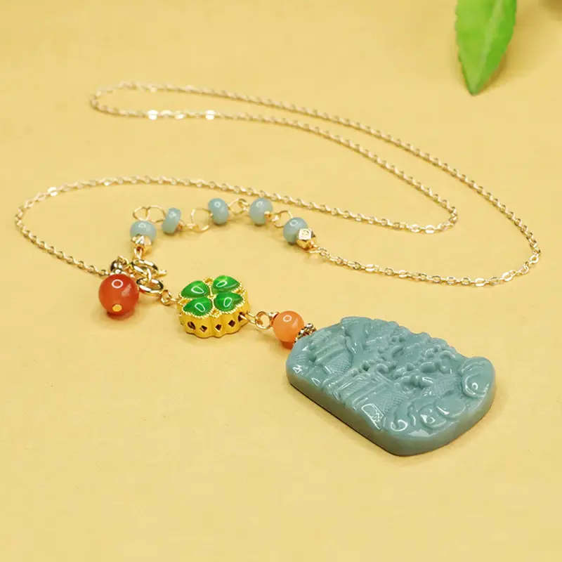 Jade Landscape Pendant Necklace Blue Water Chain - Image 4