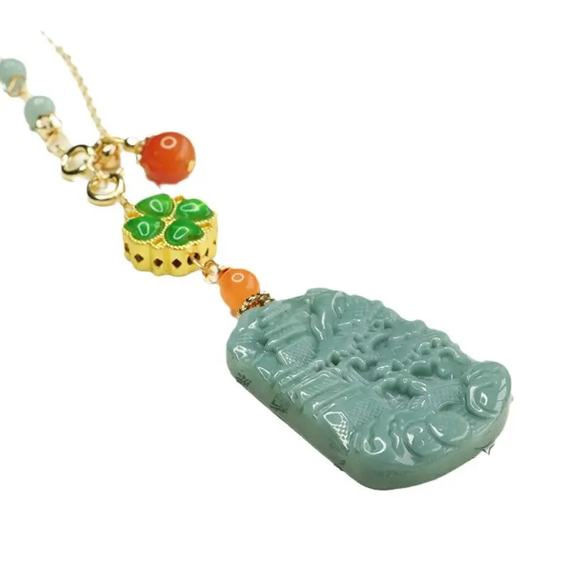 Jade Landscape Pendant Necklace Blue Water Chain - Image 5